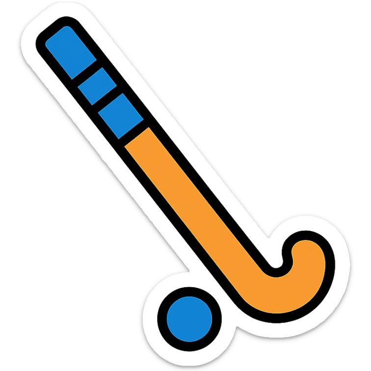 a simple orange field hockey stick with royal blue details, flat illustration sticker