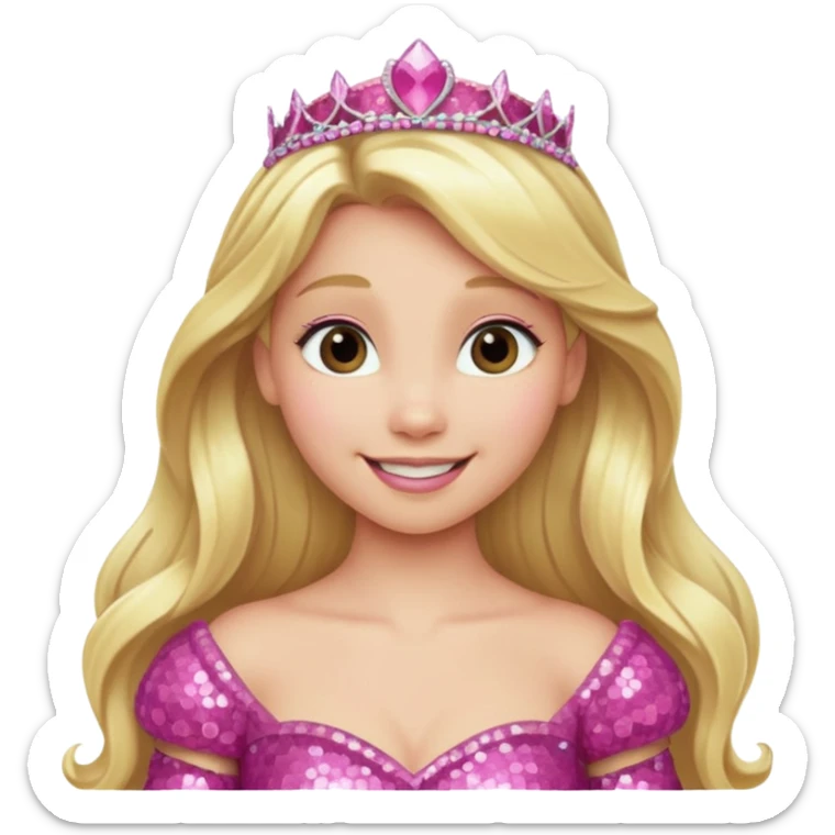 Aurora from Disney Princess with long blonde hair, pink sequin outfit sticker