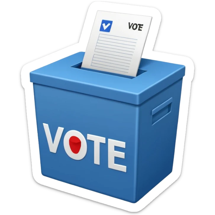 Vote box with 'Vote' written on the front and paper entering the top slot sticker