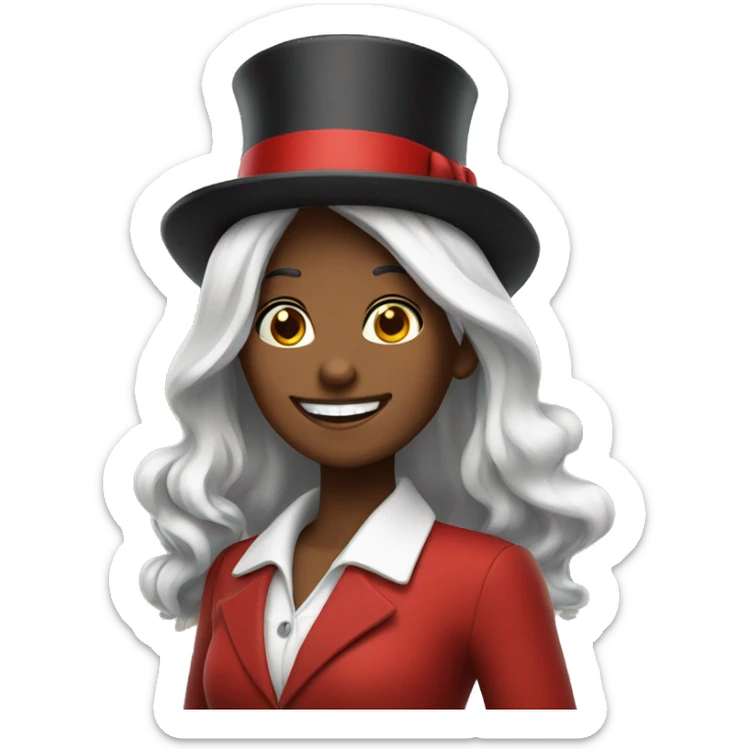smiling girl-skin white-hair brown-in red top hat sticker