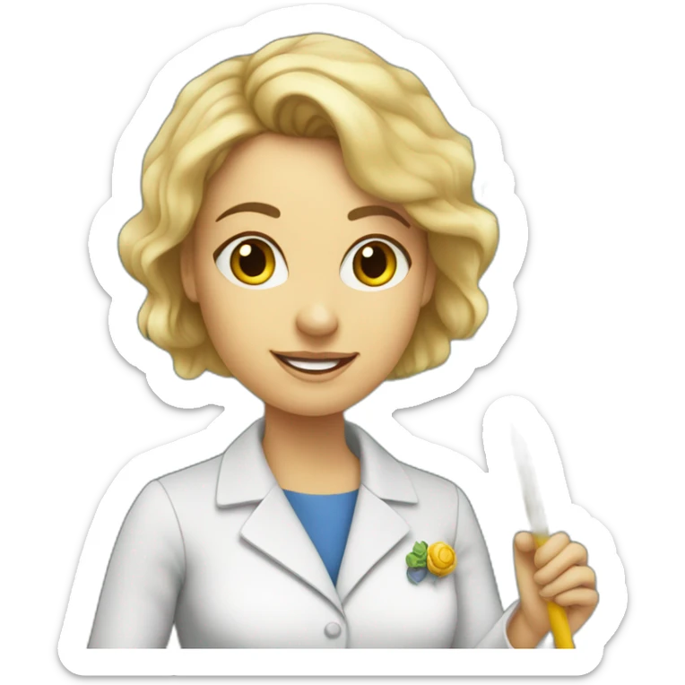 White woman scientist holding a Greek flag and writing equations on a chalk board sticker