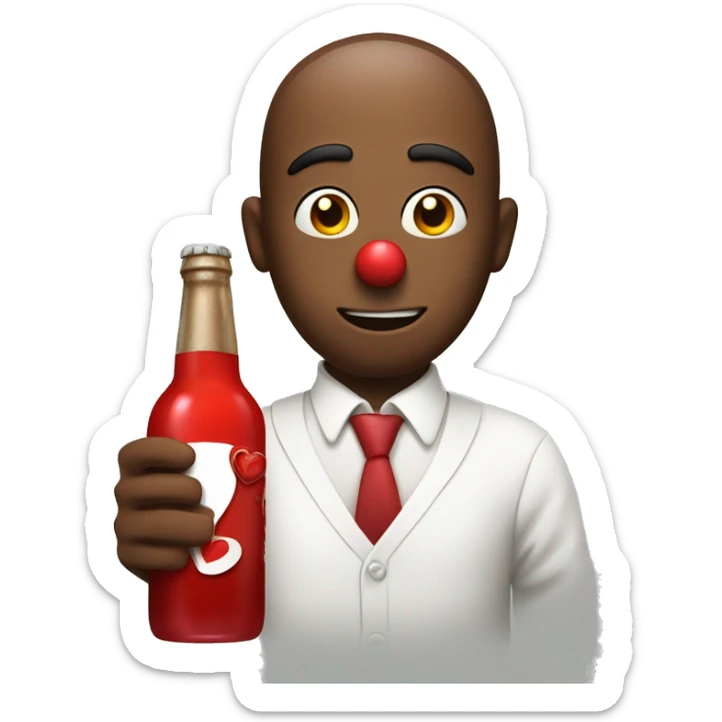 A red heart ❤️ with eyes, a mouth, and hands, tipsy and drunk, holding a bottle, looking wobbly and playful sticker