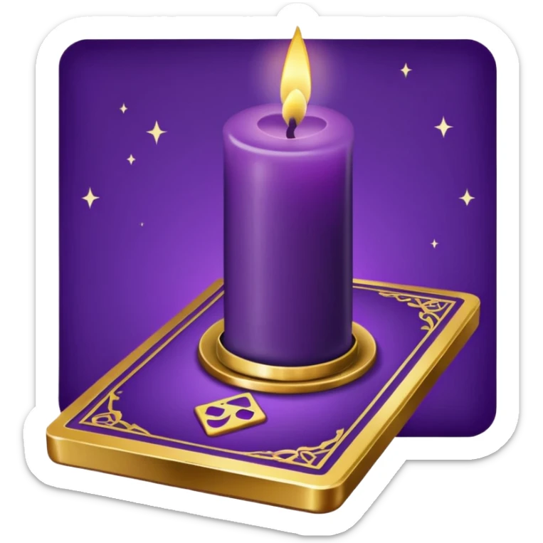 A purple deck of tarot cards and a one candle nearby sticker