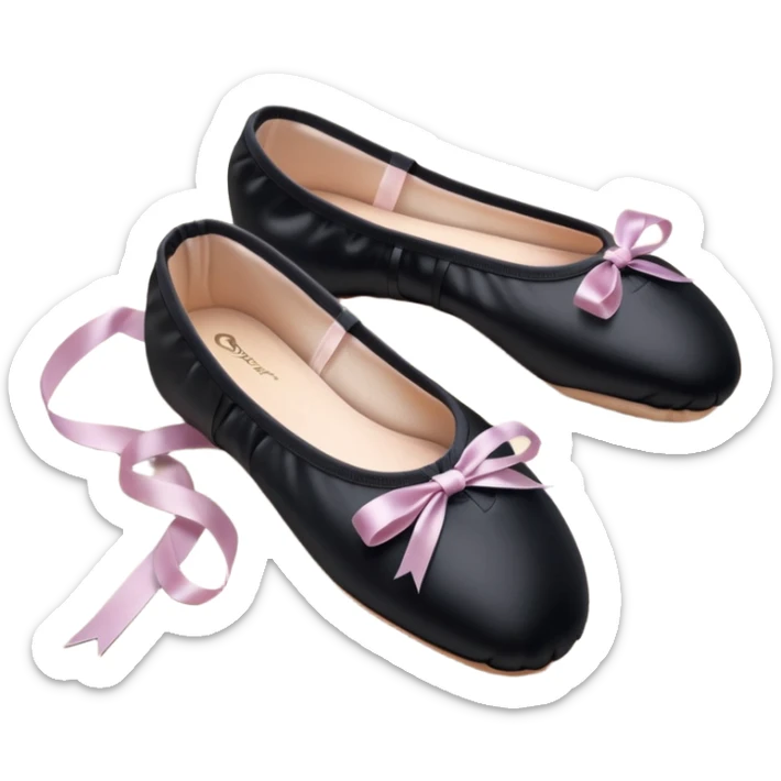 cinematic-realistic-ballet-shoes,-soft-satin-black-pointe-shoes-with-delicate-ribbons,-resting-gently-on-a-polished-wooden-floor,-subtle-creases-in-the-fabric,-glowing-under-the-warm-golden-light-of-a-rehearsal-studio,-evoking-ele sticker