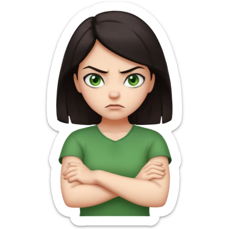 very angry arms crossed girl with dark hair sticker