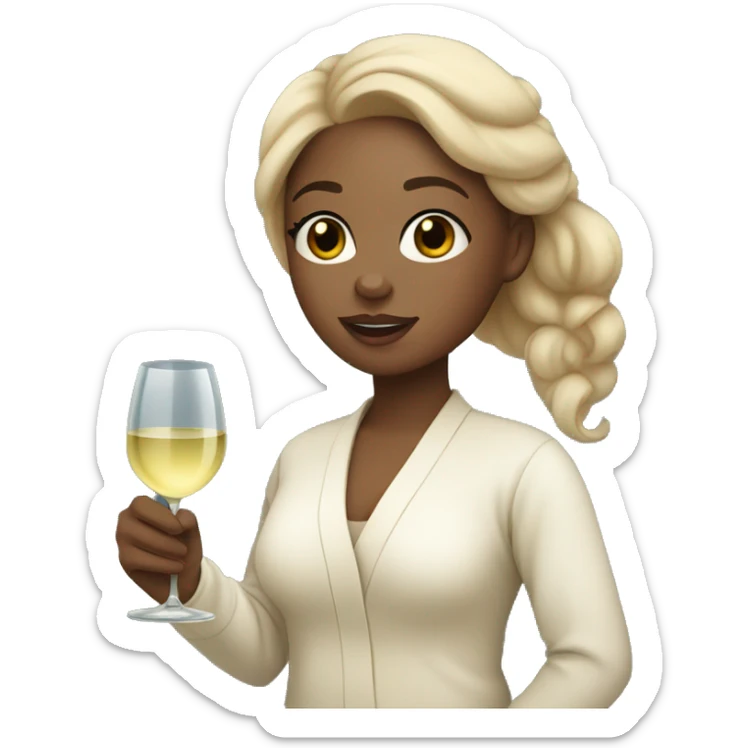 girl with light skin tone in spa holding a bottle of white wine  sticker