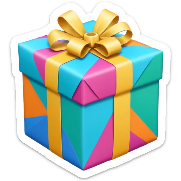 I want to generate a 3d image of a gift in a trivia design sticker