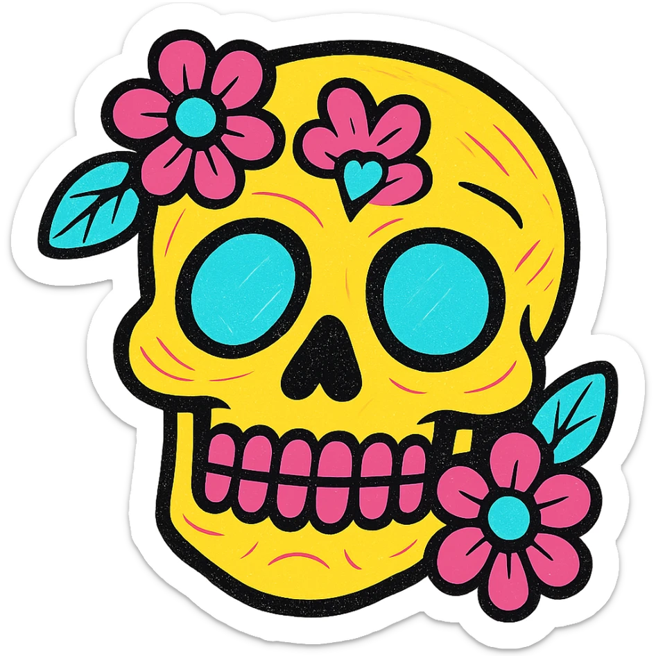 colorful sugar skull with floral decorations, Mexican Day of the Dead, vibrant and festive sticker