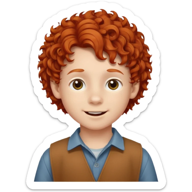 redhead kid with unique face features and very curly hair kid boy happy and braced sticker