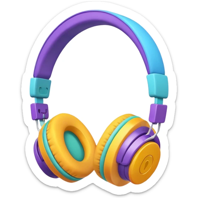 Yellow orange pink blue purple and green headphones sticker