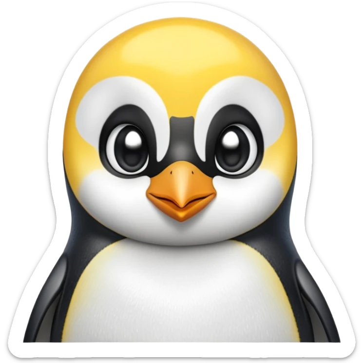 cinematic-cute-emperor-penguin-portrait-emoji,-head-tilted-playfully-and-inquisitively,-with-glossy,-pristine-plumage,-sparkling-eyes-filled-with-curiosity,-simplified-yet-irresistibly-adorable-features, black, large black eyes face sticker