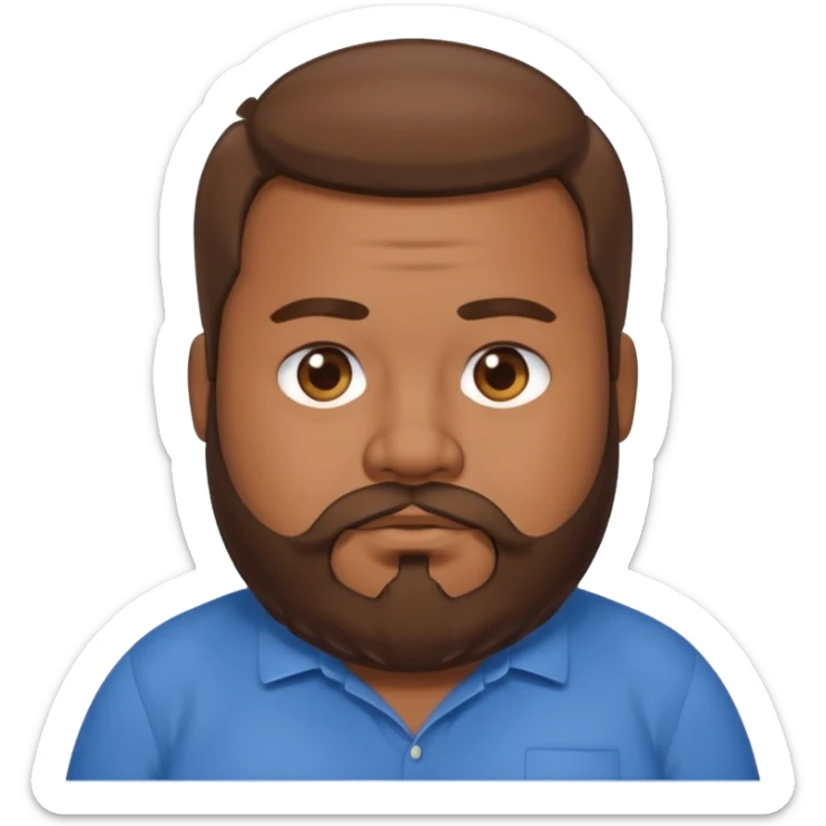 fat man with brown beard and long hair wearing a blue shirt sticker