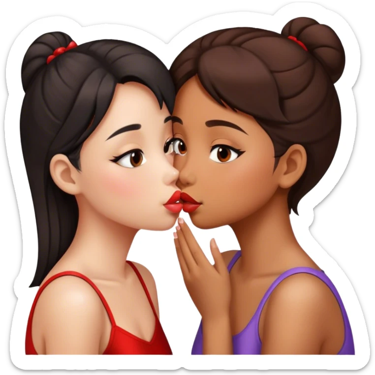 Chinese girl and brown girl kissing on the lips sticker