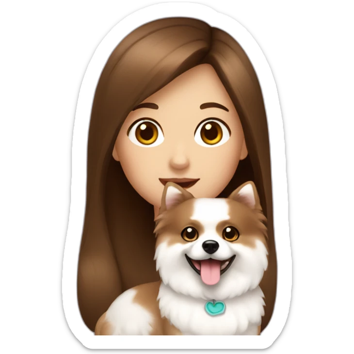 a girl with brown hair with a white pomerania  sticker