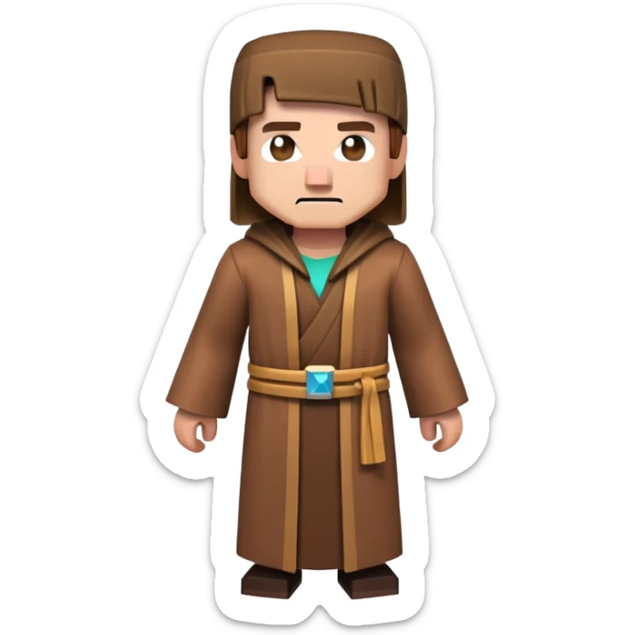 Minecraft Villager full body with brown robe, big nose blocky character sticker