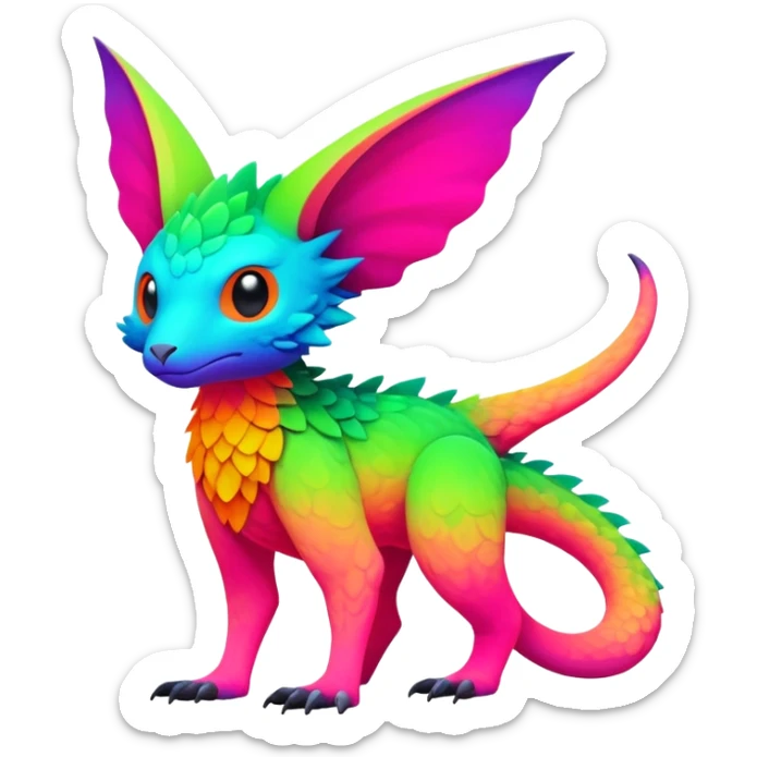 lush vibrant-colored colorful neon-colored Fakémon-Trico-creature (full body) sticker