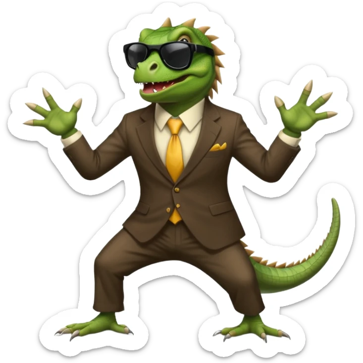 capitalist iguana banker godfather with black sunglasses breakdance scaring sticker