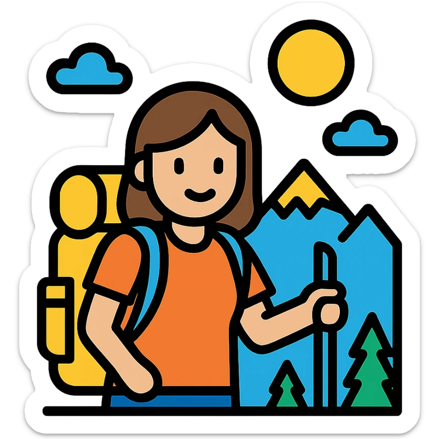 A white girl with brown hair, backpacking in the mountains sticker