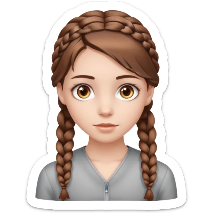 Pale girl with light hazel eyes, with brown hair that fades into silver at the end, which she wears in a braid  sticker