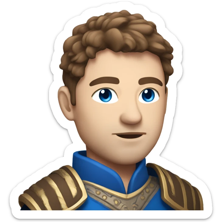 British white male with brown hair and blue eyes wearing a Mongolian warrior outfit sticker