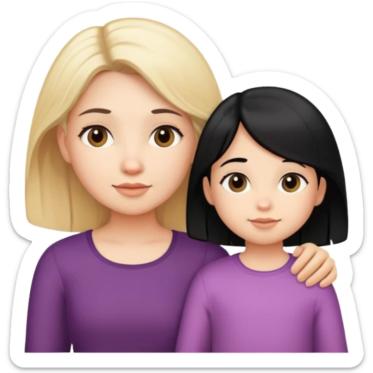 Blonde little girl and black hair mom cute sticker