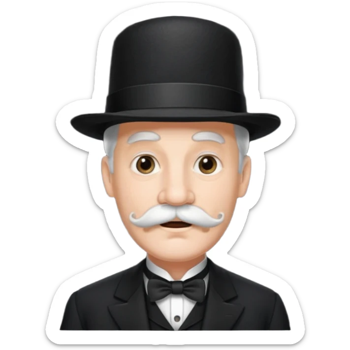 very big white moustachhe and typical 1900 black elegant clothes and hat . he is speaking sticker