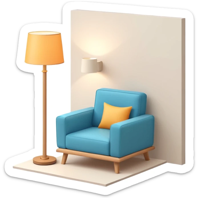 isometric corner of hotel room with floor lamp and modern armchair sticker