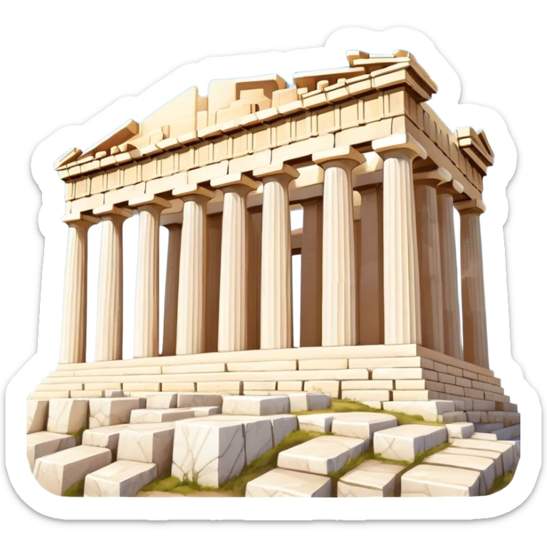 Cinematic Realistic Acropolis Landmark Emoji, showing the Parthenon standing proudly atop the Acropolis hill, with its marble columns glowing under the warm Athenian sunlight against a blue sky. sticker