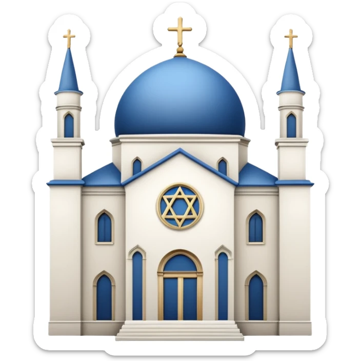 reform jewish synagogue similar in architecture to historical churches in milano (pretty and magnificent), white in color, in ios emoji style sticker