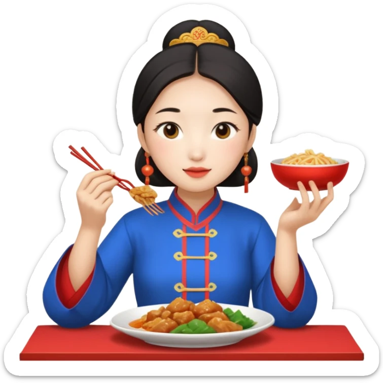 give me a authentic beijing women eating beijing food sticker