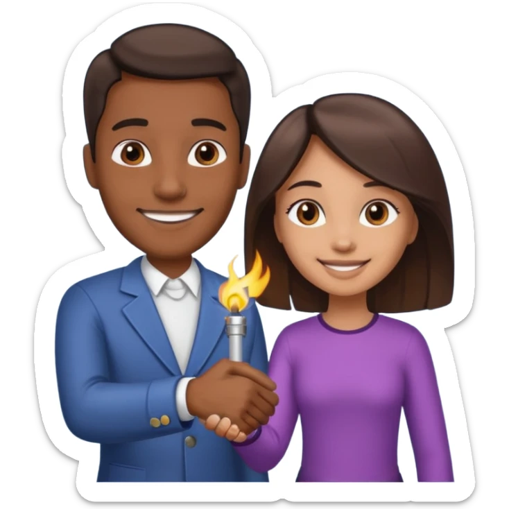 a man and a girl shaking hands, one with darker skin and one with lighter skin, apple emoji style sticker