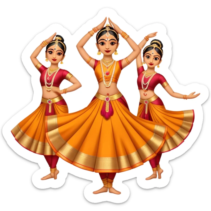 cinematic-realistic-bharatanatyam-dance-emoji,-depicted-as-an-elegant-classical-indian-dance-performance-with-graceful-poses,-intricate-costumes,-and-expressive-hand-gestures,-rendered-with-rich-textures-and-warm-dramatic-lighting sticker