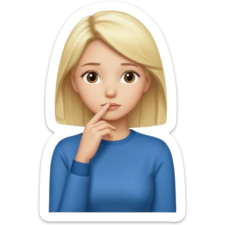 Cewe Overthinker rambut blonde tangannya di dagu lagi mikir bajunya disesuain sticker