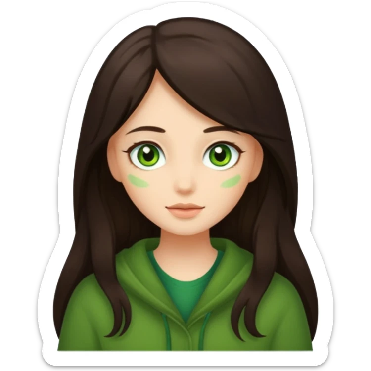 Cozy girl long dark brown hair and green/ hazel eyes sticker