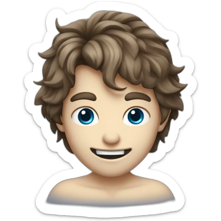 Un garçon qui sourit avec des dent de vampire les cheveux degradé bleu pas de corps sticker