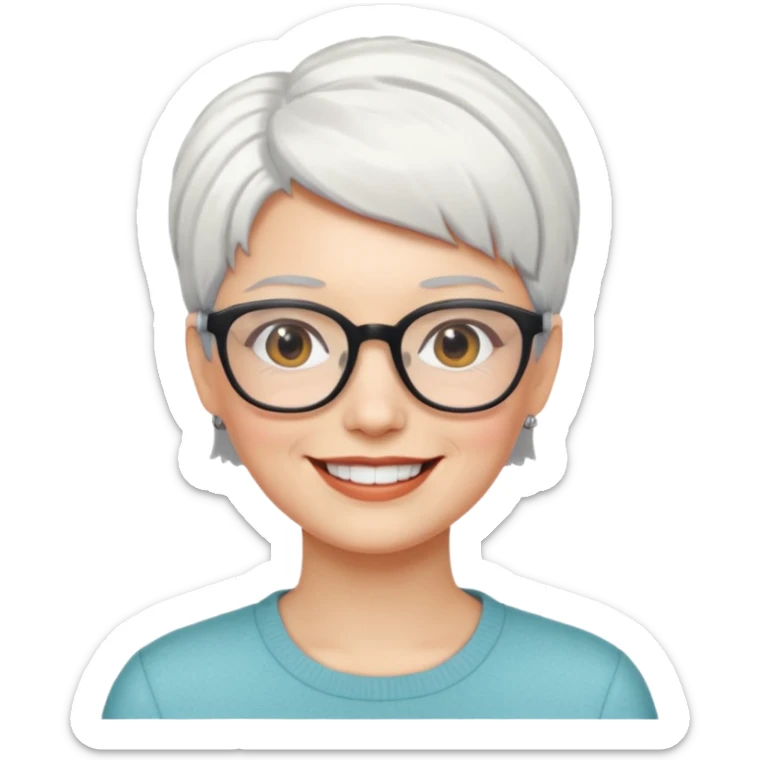 visage femme a lunettes cheveux courts blancs sticker