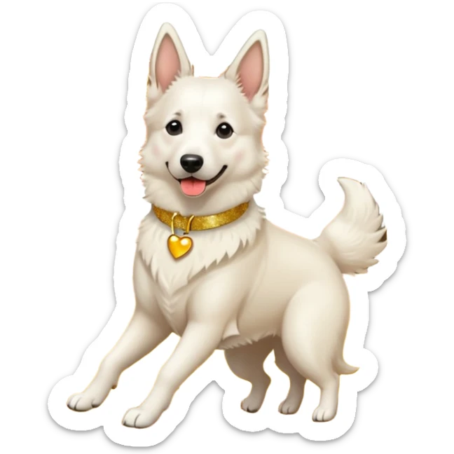 White belgian Shepard with Glitter collar jump in Leaves fall in autumn and Love it sticker