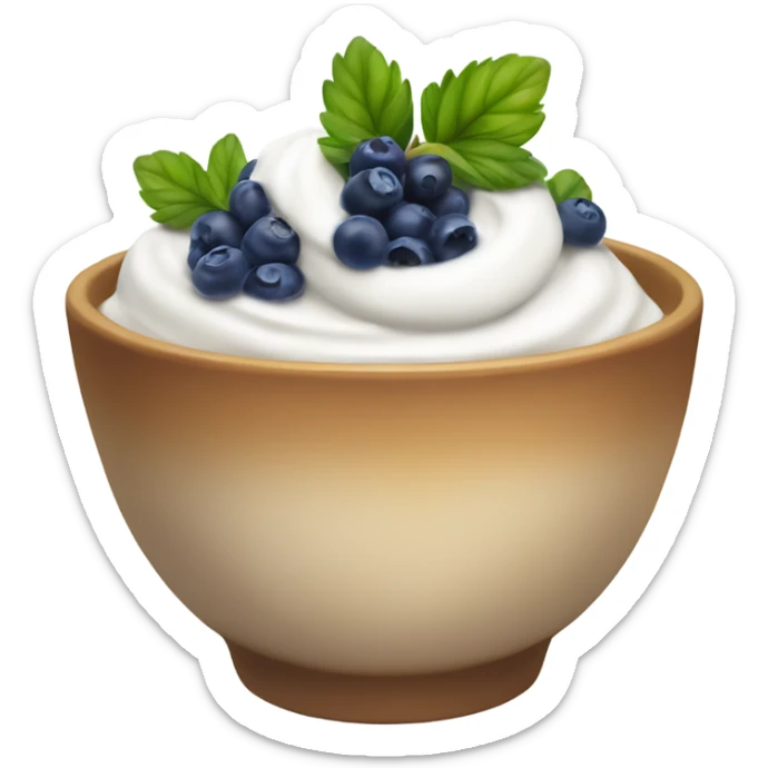 Bowl of skyr topped with Blue Berry, strawberry sticker