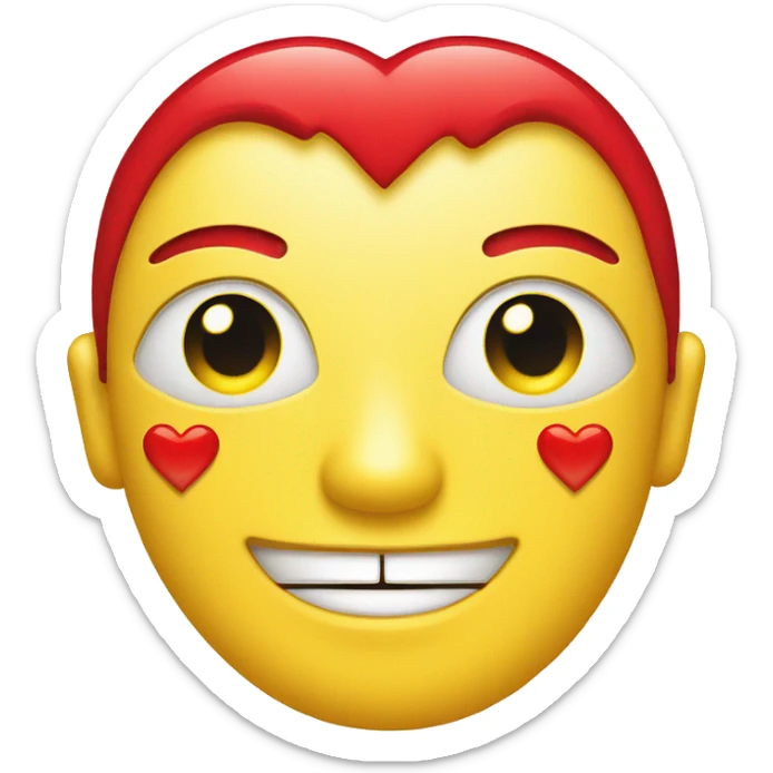 yellow face with red hearts instead of eyes, and a flat line for a mouth sticker