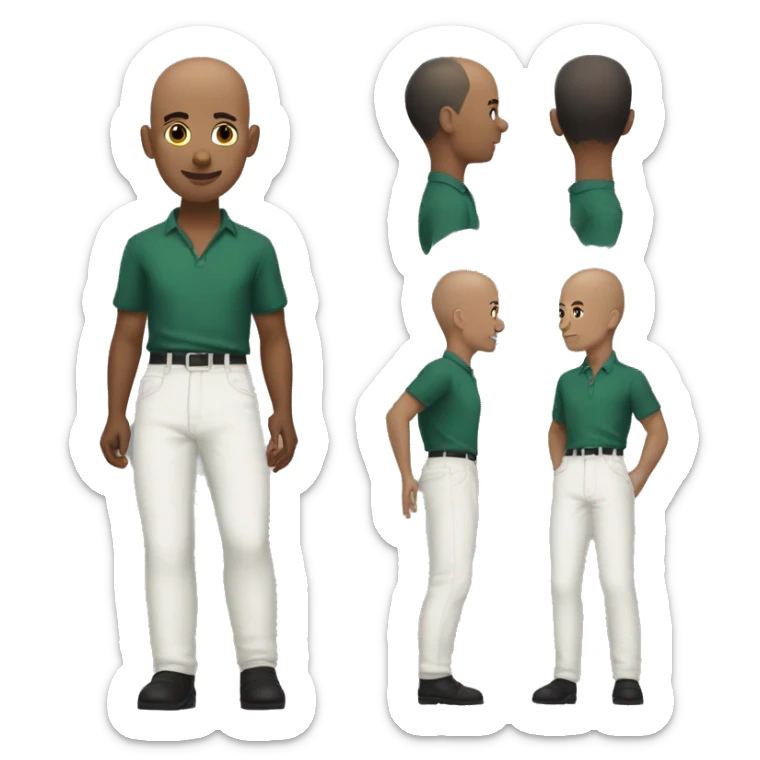Riaan black, hair black,white shirt,and dark reen pants 4 foot 7 kinda bald sticker