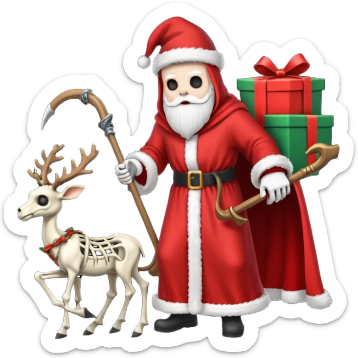 the Grim reaper dressed as Santa.... What gifts would be in his Sleigh.... What would his Sleigh likely look like.... Would the reindeer be skeletons, or ordinary reindeer sticker