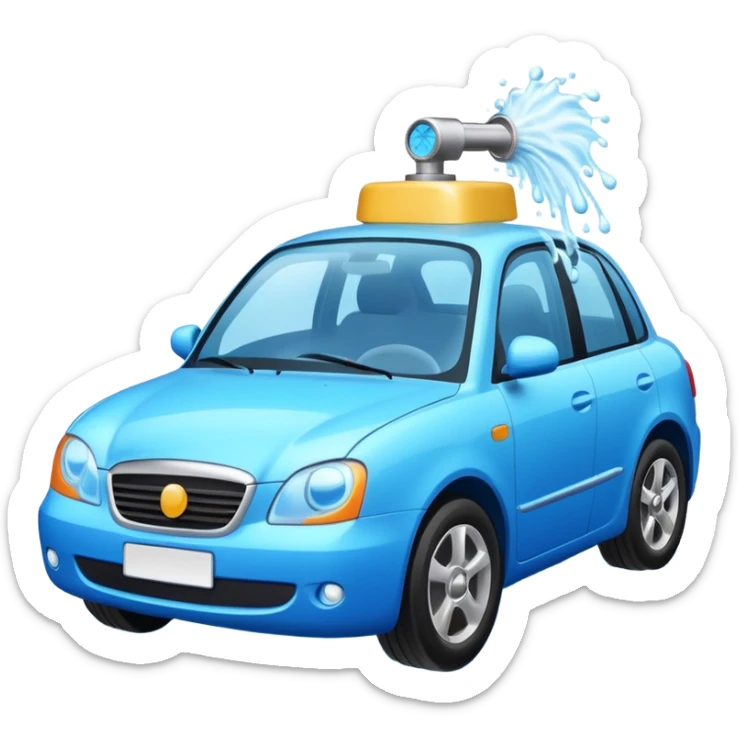 create me an image for a vertical in my super app, Car wash, entering the auto wash machine with soup...etc sticker