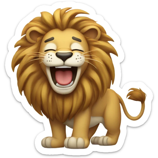 Lion laughing to the point of crying and patting his belly sticker