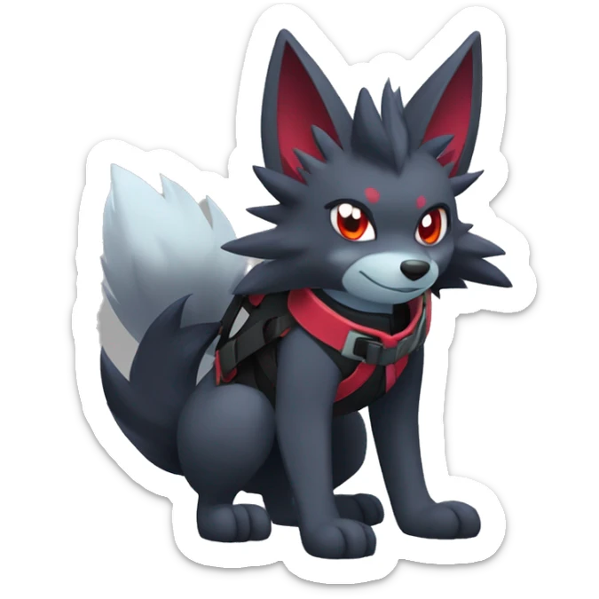 Cool Edgy Zorua-Zoroark-Mightyena with a collar and harness full body sticker