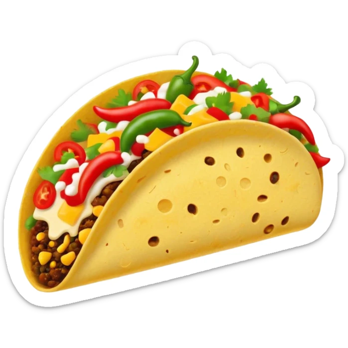 Mexican cuisine humanless avatar in bright style illustration. Taco with peppers, colorful palette, simple shapes, flat design, festive and bold. sticker