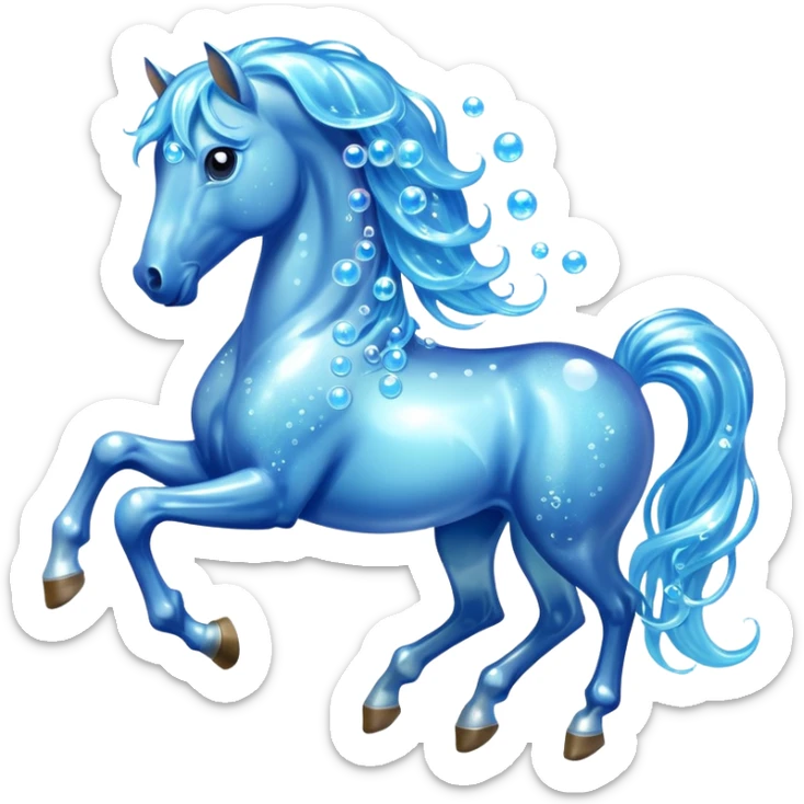A magical horse made entirely of transparent bubbles and water, with a flowing mane of small bubbles sticker