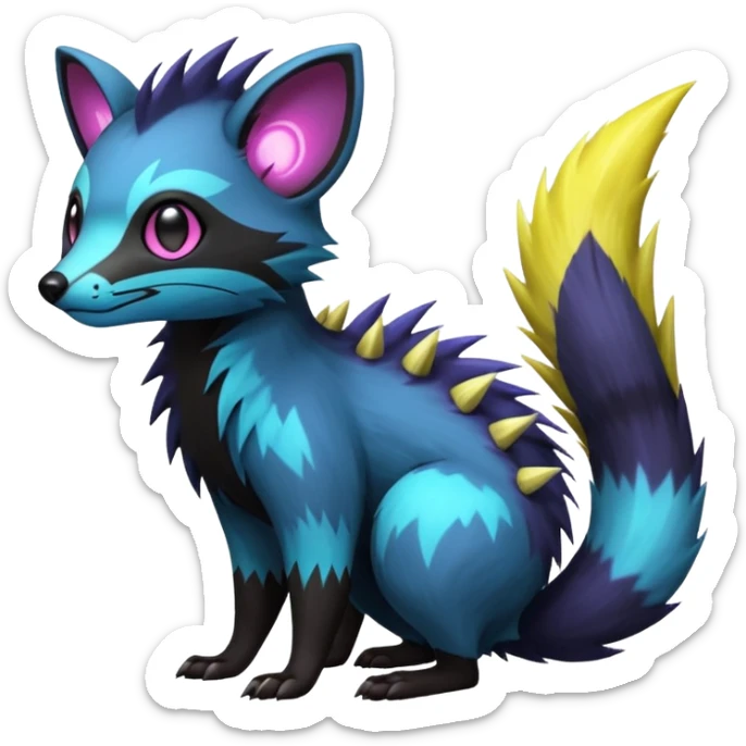 Edgy punky gothic dark gloomy colorful neon dusky Civet-Electrike-Manectric-Genet-Furret-Fakemon-Pokémon-fusion-creature  sticker