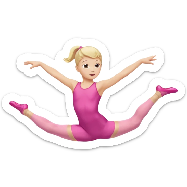 dancer-gymnast child with blonde hair in pink tights leaping gracefully sticker