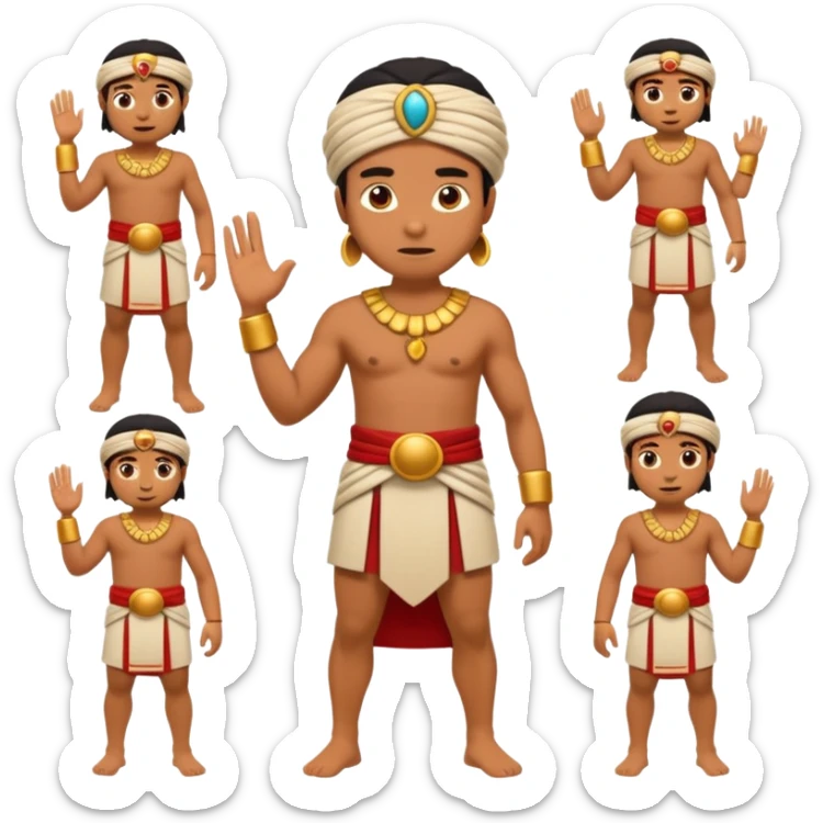 create an emoji set of a cartoonish full body character from china from 2000 BC doing 16 verbs or emotions sticker