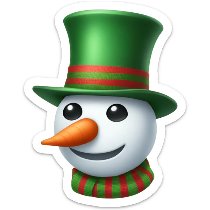 Snowman wearing a top hat and a red and green striped scarf sticker